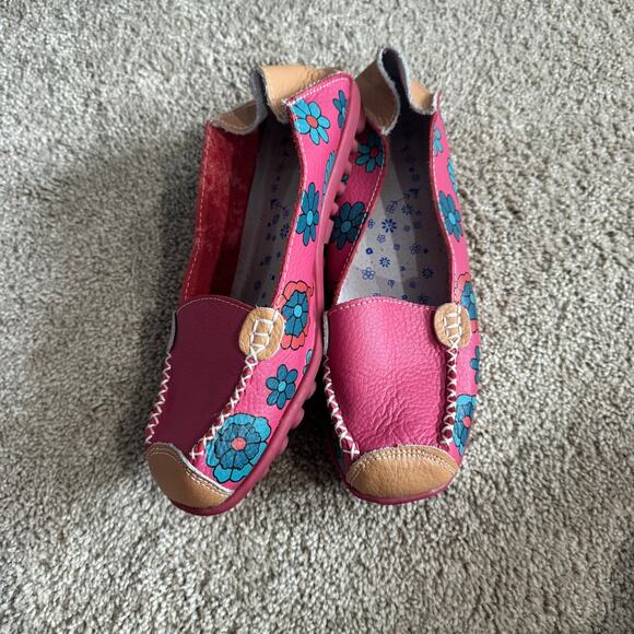 Venus Pink Printed Floral Leather Slip On Loafers Women's Size 41 / US Size 10 - Picture 10 of 10